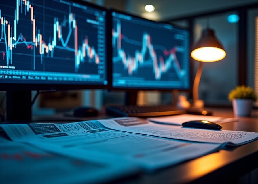 Detailed charts showing technical analysis indicators versus economic reports for fundamental analysis