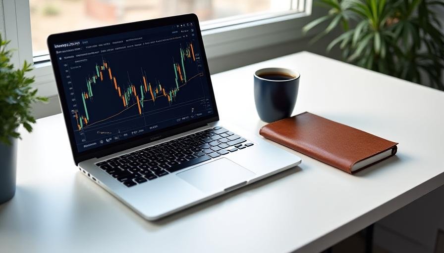 A disciplined trader analyzing charts at a clean, professional desk
